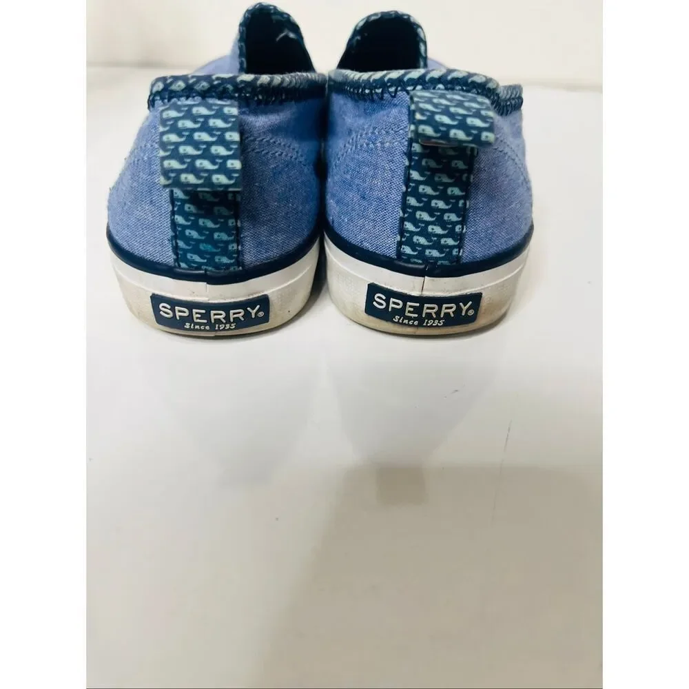 Sperry Seaside Vineyard Vines Blue Women's Slip On Canvas Sneakers Comfort Sz 8